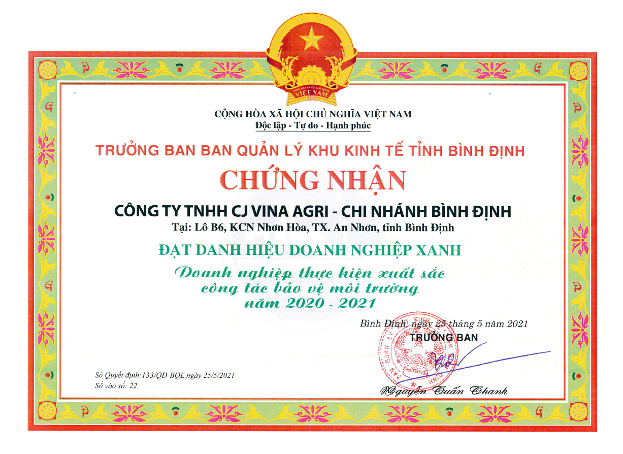 Chứng nhận Doanh nghiep xanh- Binh Dinh 2020-2021